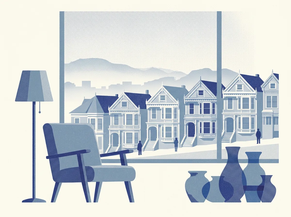 Illustration of vintage and antique shops in Richmond District