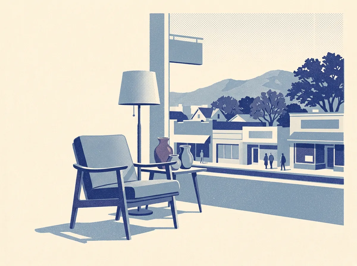 Illustration of vintage and antique shops in Oakland